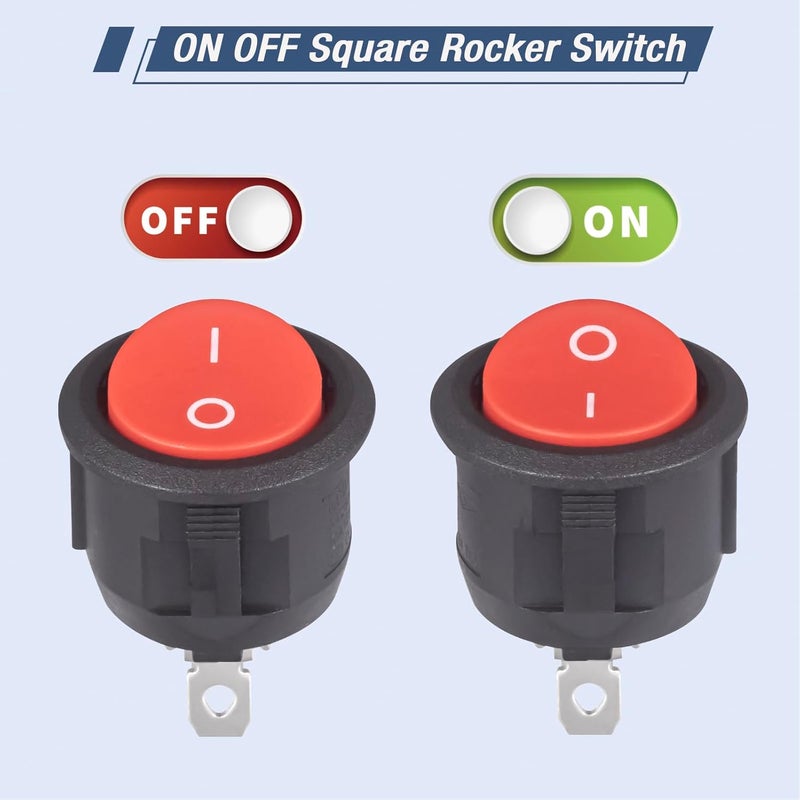 VEXUNGA Round Rocker Switch 12Volt On/Off 3 Pin 2 Position Round Toggle switches AC 6A/250V 10A/125V KCD1 Red Black Mini Circle Switch for Rv Car Truck Boat (Pack of 10pcs) - Image 3